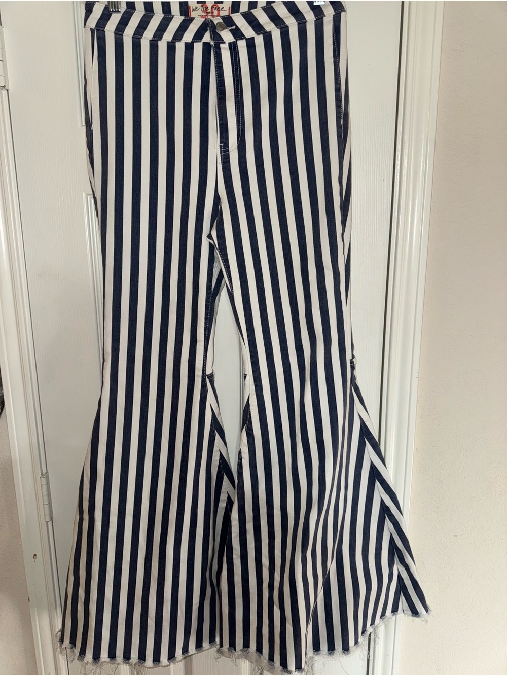 We The Free Navy & White Vertical Stripe Flare Pants